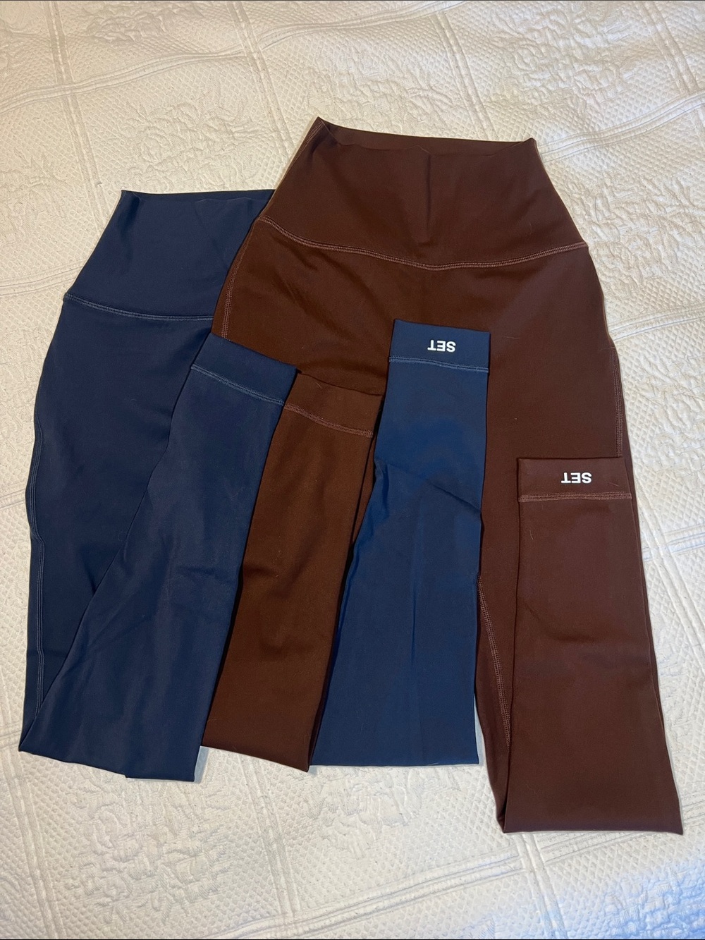 SET Active Colorblock High-Waist Leggings — Brown & Navy